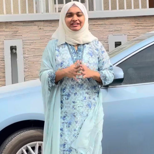 Schiffli Cotton Blue 11Three Piece