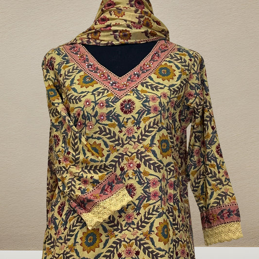 Yellow floral Kurthi