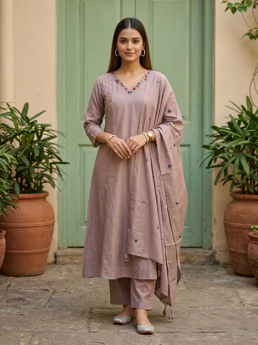 Mulmul Cotton Embroidered Kurta Set
