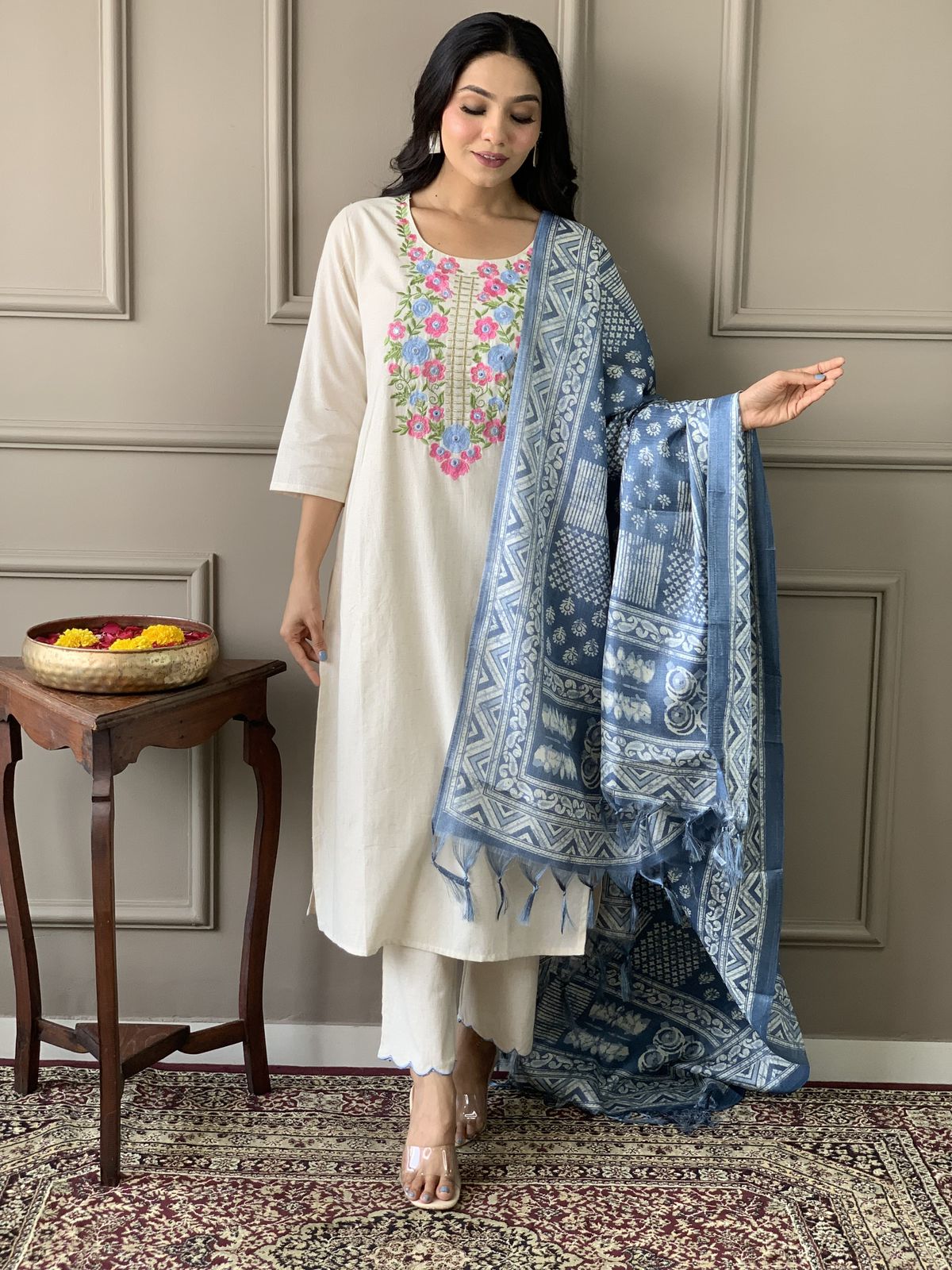 Azure Blossom Embroidered Suit